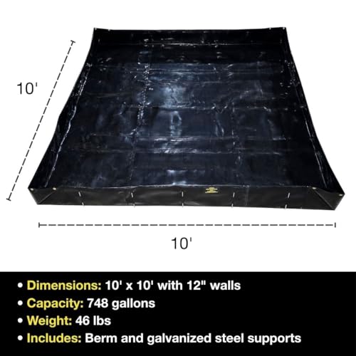 Justrite MightyBerm Fuel Spill Containment Berm, Made in the USA - size: 10' x 10'