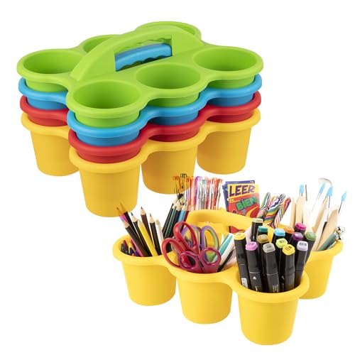4 Pack Classroom Caddy For School,Kidsroom,Pencil Holder,Plastic Cup Caddy for Drink Delivery - color: Rainbow Color-4pack