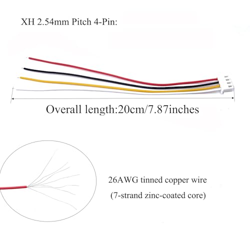 60 Pairs 26AWG 200mm JST XH 2.54mm Pitch 4 Pin Female Connector and Male Plug Wire Cable for RC Toys PCB LED Strips Household Appliances - size: 2.54mm Pitch-4Pin-20cm