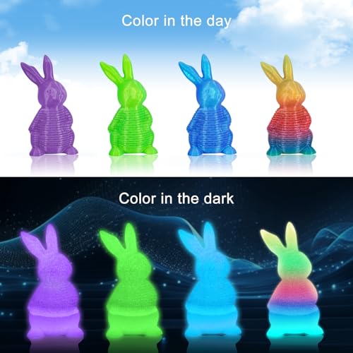 YOUSU 3D Printer Filament Bundle, Glow in The Dark Filament Multicolor, Green, Blue, Purple and Rainbow, PLA Filament 1.75 mm, Dimensional Accuracy +/- 0.03 mm, 250g X 4 Pack - color: A1-glow Blue Green Purple Rainbow, size: A-Glow in dark PLA