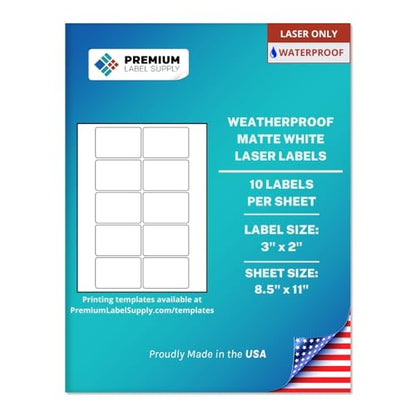 Premium Label Supply Waterproof Matte White Sticker Labels – 3" x 2" – Laser Printers Only – (10 per Sheet), 1000 Sheets - 10,000 Total Adhesive Labels - size: 10000 Labels