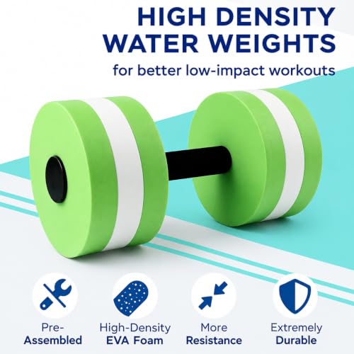 2Pc Water Dumbells Water Aerobic Exercise Foam Dumbbell Pool Resistance Aquatic Dumbbell EVA Yoga Barbell Exercise Fitness Equipment Exercises Equipment for Weight Loss - color: Green