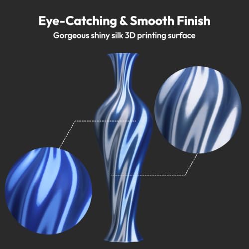 AMOLEN Silk PLA 3D Printer Filament, Dual Color Blue Silver PLA 1.75mm, Shiny Color Change Filament 3D Printing PLA Filament for Most FDM 3D Printer, 1kg Spool(2.2lbs) - color: Blue/Silver