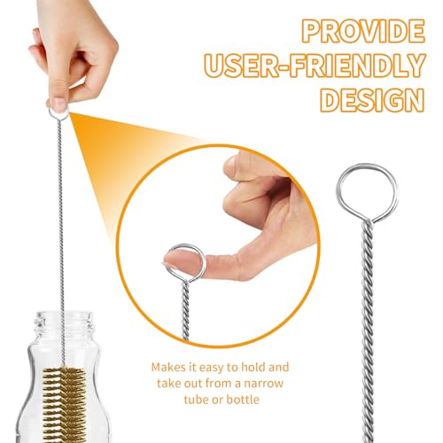 7 Pcs Brass Brush Set, 12'' Long Handle Pipe Cleaner Brush for Deep Cleaning, Bottle Brush for Engine Auto Parts Bottle Keyboards Narrow Space & Paint on Various Metal Pipes Cleaning