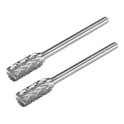 uxcell Tungsten Carbide Rotary Files 1/8" Shank, Double Cut Top Toothed Cylinder Shape Rotary Burrs Tool 5mm Dia, for Die Grinder Wood Soft Metal Polishing Model Engineering, 2pcs - size: 51x3x5mm