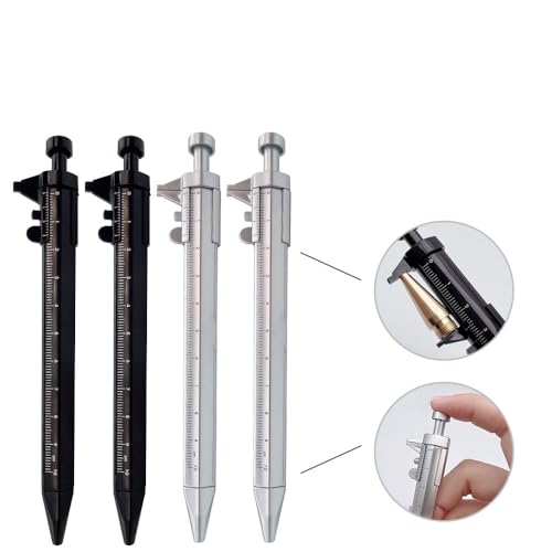 (4 pcs) novelty writing pen with vernier calipers, vernier caliper measuring tool Pen for student writing drawing measurement retractable, student office mapping ballpoint pen
