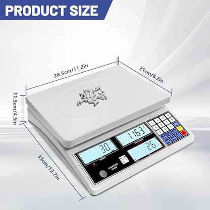 Industrial Counting Scale for Small Part (30kg, 66lb,1g), g/kg/lb,Coin Scale Built-in Battery,Digital Inventory Scale with Alarm Mode, RS-232 Interface for Printer Connectivity