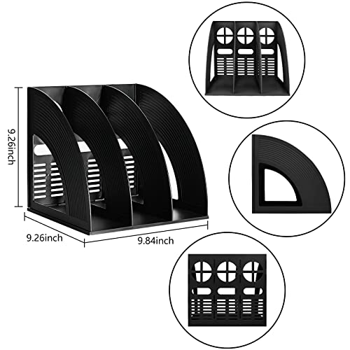 Marte Vanci Magazine File Holder, Binder Holder Book Desktop Organizer Plastic Storage Sturdy Vertical 3 Section Folder Black - color: Black 3 Section