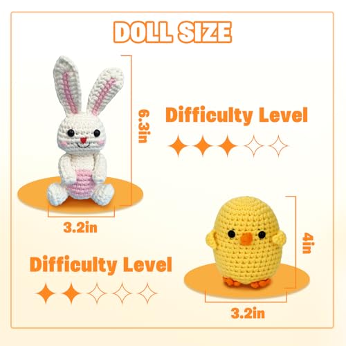 wokdsbl Crochet Kit for Beginners with Upgraded Premium Custom Yarn and Step-by-Step Video Tutorials, Ideal DIY Craft Gift, Crochet Animal Kits for Easter Egg Fillers (Bunny & Chick)