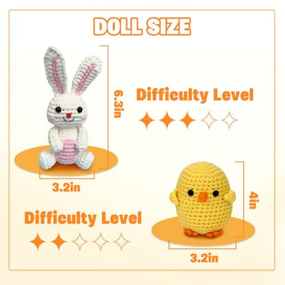 wokdsbl Crochet Kit for Beginners with Upgraded Premium Custom Yarn and Step-by-Step Video Tutorials, Ideal DIY Craft Gift, Crochet Animal Kits for Easter Egg Fillers (Bunny & Chick)