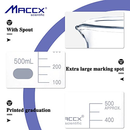 Sturdy Glass Beakers, 4 Sizes of 50ml 100ml 250m 500ml,3.3 Borosilicate Griffin Low Form with Printed Graduation, BKLS03-004 - style: Vol.50ml 100ml 250ml 500ml