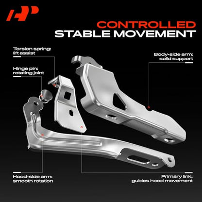 A-Premium Set of 2 Front Driver and Passenger Hood Hinges