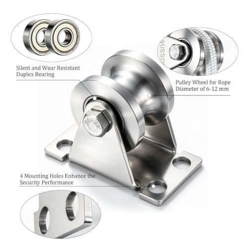 Cable Pulley Wheel Wall Mount, Duplex Bearings, Stainless Steel Rope Pulley for Pulley System, Sliding Gate, 1 Pack - size: 32mm_1 PCS