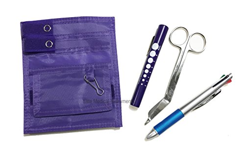 EMI Nurse Purple Pocket Organizer 4 Piece KIT - Pocket Organizer, Lister Bandage Scissor, LED Pupil Gauge Penlight, and Chart Pen - color: Purple