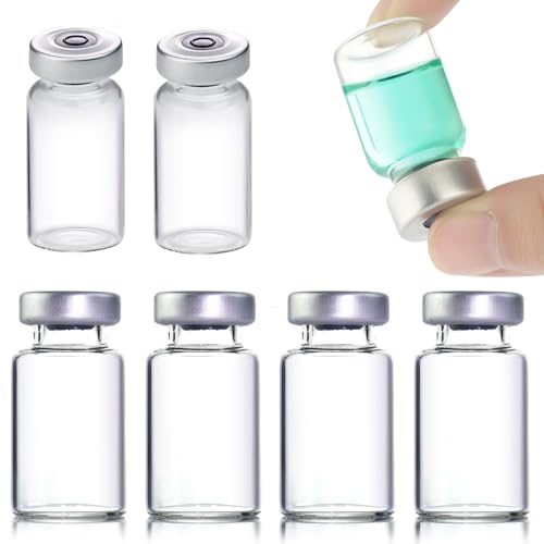 Knixxo 10 Pack 7ml Sealed Sample Vials, Transparent Glass Vials with Self Healing Injection Port - size: 7 ML