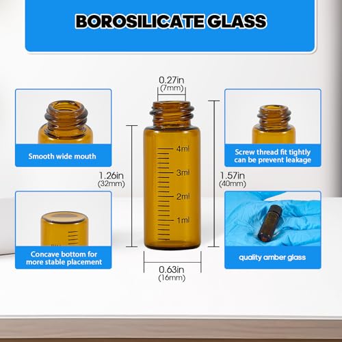 12PCS 4ml Amber Glass Graduated Vials with Screw Caps & Plastic Stoppers - color: AMBER, size: 4ml