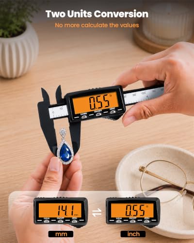 HARDELL 6" Digital Caliper, Rechargeable Plastic Caliper with Orange Screen