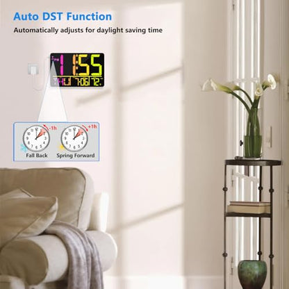 13" Bluetooth Auto Sync Wall Clock- Large Digital Alarm Clock with Remote - style: RGB Numbers