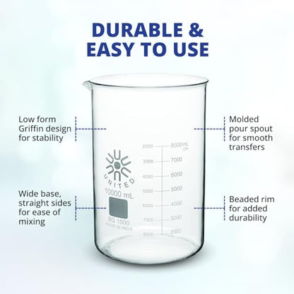 United Scientific™ Large Glass Beaker, 10,000ml, Autoclavable, 1 Each - size: 10L (1 Each)