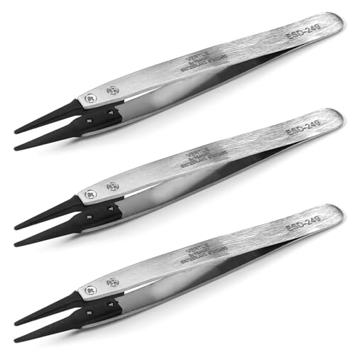 Utoolmart ESD-249 Precision Anti-Static Carbon Fiber Tweezers Stainless Steel Tweezers for Craft Jewelry Electronics 3 pcs - color: 3pcs, size: ESD-249
