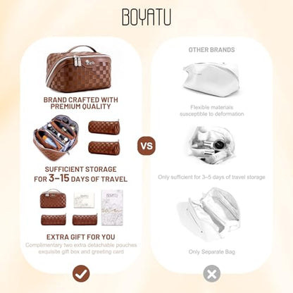BOYATU Travel Makeup Bag Organizer: 180°Open-Flat 3 Pcs Make up Bags Set - color: 01-F-Coffee