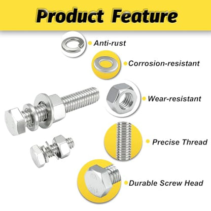 Kadrick 244Pcs 1/4-20 Hex Bolt Assortment, Heavy Duty Bolts and Nuts Kit, Assorted Bolts Nuts Flat&Lock Washers,Lenth Form 1/2'' to 2-1/2'' - size: 244Pcs 1/4-20 Stainless Hex Bolts