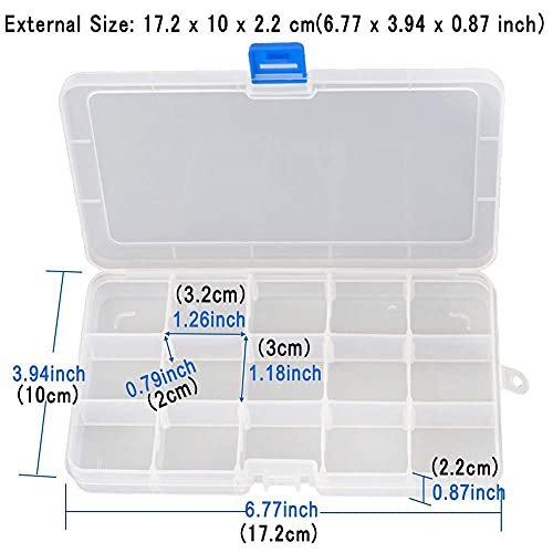 Qualsen Bead Organizer Box with Adjustable Dividers, 15 Girds, 12 Pack - size: 15 Gird-12pcs