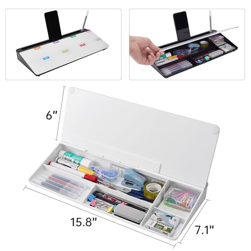 TSJ OFFICE Whiteboard Weekly Dry-Erase-Board - Desktop White Board Calendar Desk Organizers with Accessories Computer Keyboard Stand with Drawer, for Office, Home, School Supplies - White Calendar - color: White-base Weekly Calendar