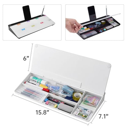 TSJ OFFICE Whiteboard Weekly Dry-Erase-Board - Desktop White Board Calendar Desk Organizers with Accessories Computer Keyboard Stand with Drawer, for Office, Home, School Supplies - White Calendar - color: White-base Weekly Calendar
