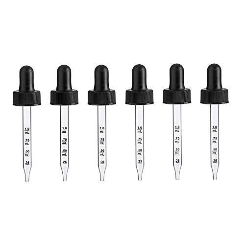 Calibrated Glass Eye Dropper Caps for 1 oz/ 30 ml Bottle fits 20-400 Neck finish (Pack of 6)