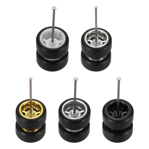MECCANIXITY 5Set 1/64 Wheels and Tires Set 5-Spoke Gold Silver Black White | Real Riders Rims Includes Axles RC Diecast Car DIY Model for Rims