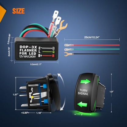 Nilight Turn Signal Switch with Flasher Relay Kit 4PIN ON Off ON Rocker Switches w/Green LED Laser Etched SPDT 12V 20A 24V 10A Jumper Wires for ATV UTV Tractor Motorcycle - size: TURN SIGNAL GREEN W/FLASHER
