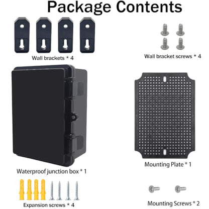 Junction Box, Hinged Black Cover IP67 Waterproof ABS Project Box with Mounting Plate Electrical Box Enclosure with Wall Bracket 7.1 x 5.1 x 3.5inch(180x130x90mm) - color: Black, size: 7.1"x5.1"x3.5"