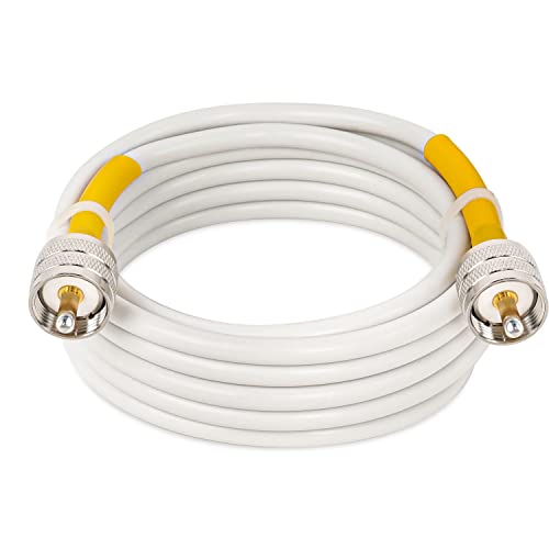 MOOKEERF CB Coax Cable, RG8x PVC White Marine Antenna Cable 10ft, PL259 Male to Male, Low Loss, 50 Ohm for CB Radio, Ham Radio, Antenna Analyzer, Dummy Load and SWR Meter - size: 10FT