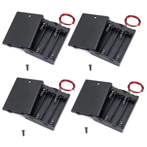 8PCS 4AAA Battery Holder with Switch and Screws, 4Slots 6V Battery Holder with Switch, 4X 1.5V AAA Batteries Holder Case with Wire and ON/Off Switch
