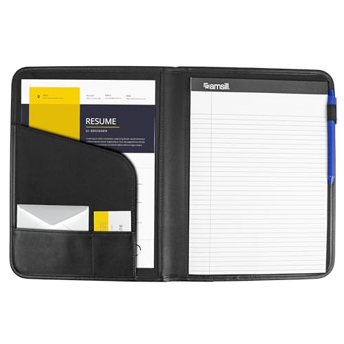 Samsill Professional Padfolio - Faux Leather Portfolio Folder for Men and Women, Leather Padfolio with 8.5 x 11 Writing Pad, Resume Portfolio Folder, Functional Business Portfolio for Meetings and Interviews, Black - size: Letter - 8.5 x 11 inches, style: