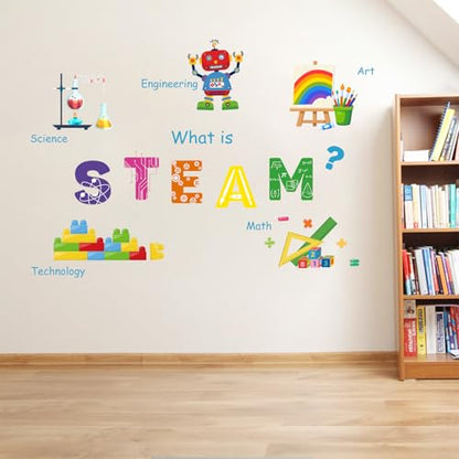 LHIUEM Large STEAM Wall Decal Colorful Steam Bulletin Board Wall Stickers - color: Steam