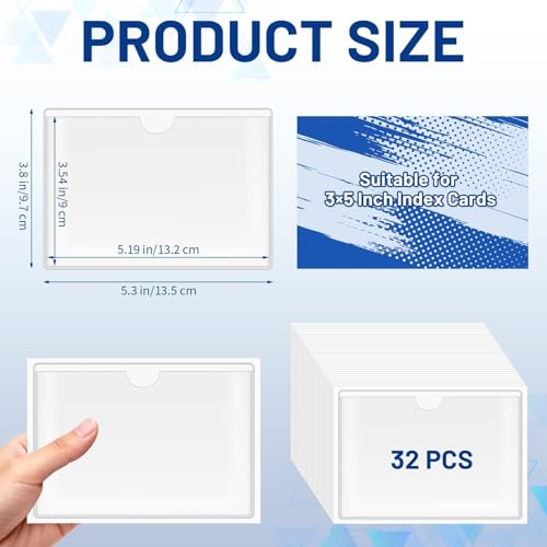 32 Pcs Index Card Holder Pockets, Clear 3x5