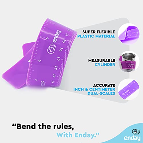 Flexible Ruler Purple, 12 in (30 cm) Soft Plastic Shatter Resistant Straight Edge Ruler, Bendable Kids & Adults Ruler w/Inches & Metrics Also Available in Pink, Blue, Red, Grey, Green, 1 Pc –By Enday - color: Purple