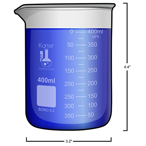 400ml Beaker, Low Form Griffin, Borosilicate 3.3 Glass, Double Scale, Graduated, Karter Scientific 232S4 (Single) - size: 400ml, style: Pack of 1