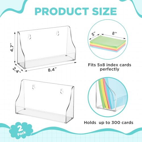 Dunzoom 2 Pack 5x8 Index Card Holder, 2-in-1 Desk & Wall Mounted Acrylic Index Card Display Stand, Includes Screws & Anchors, Clear Notecard Organizer for Back to School, Classroom, Office Study - size: 5 x 8 Inch