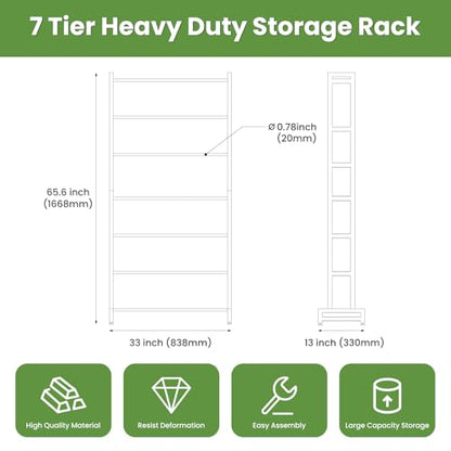 3D Printer Filament Rack, 7-Tier Heavy Duty Filament Storage Shelf, Reinforced Steel Organizer for PLA PETG ABS TPU Spools, Adjustable for 200g5kg Filaments, Ideal for Print Farm, Maker Space, Lab