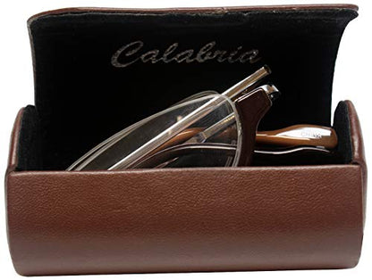 Calabria 309 Compact Folding Reading Glasses Mens Womend Trendy Semi-Rimless Foldable Pocket Readers Eyeglasses w/Hard Case - color: Walnut