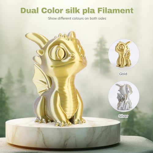 3DHoJor Silk PLA Filament 1.75mm Gold Silver Dual Color PLA 3D Printer Filament 2 in 1 Coextrusion 1KG Spool(2.2lbs) 3D Printing Filament Dimensional Accuracy +/- 0.03mm Fits for Most FDM 3D Printers - color: Gold Silver