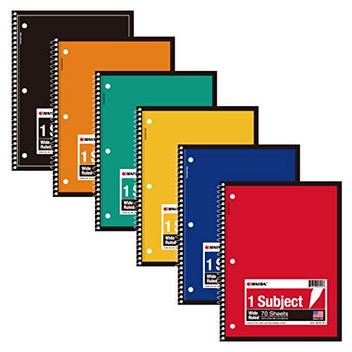 KAISA 1-Subject Wirebound Notebook Spiral Note Book, 8x10.5inch Wide Ruled 70sheets/pad Wire Notebooks Office School Supplies for Students Office, Pack of 6Pads, S07001W - color: Standard-Wide, size: 6 Pads