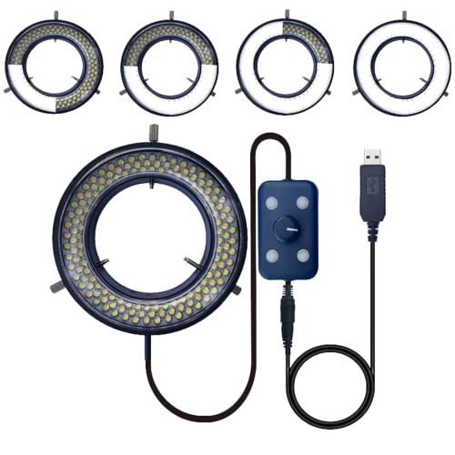 Microscope LED Ring Light Illuminator, USB 5V 144 LED Color Temperature Adjustable, 4 Zone RGB, Focus Lamp for Monocular Binocular Trinocular Stereo Microscope Vision Scientific - color: 144 LED 4 Zone