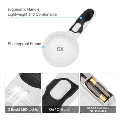 Rongon Magnifying Glass with Light Handheld Magnifier（5X） - size: 1 Lens (5X)
