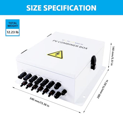 6 String Metal Solar Combiner Box, PV Combiner Box with 20A Rated Current Fuse, Surge Protective Device & 63A Air Circuit Breaker (6 String)