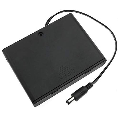 E-outstanding Battery Box 6x1.5V AA Battery Case Holder Black Enclosed Box with ON/Off Switch and 5.5mm x 2.1mm DC Plug