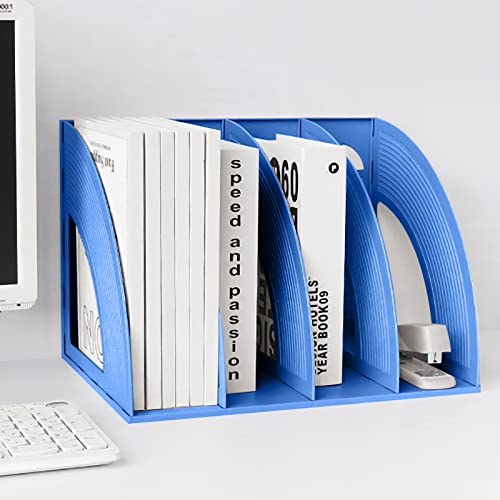 Marte Vanci Magazine File Holder Vertical PP Folder Book Desktop Organizer Plastic Storage Sturdy Vertical 4 Section Folder (Blue) - color: Blue 4 Section